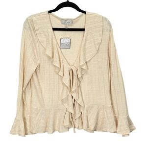 Cupio NEW Blush Cream Ruffle Tie Front Cardigan Sweater Top Large coquette soft